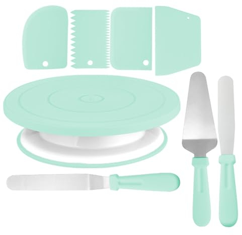 12 Inch Cake Turntable Cake Decorating Kits Supplies Include 1 Cake Turntable, 1 Cake Serve, 2 Icing Spatula, 4 Icing Smoother Scraper