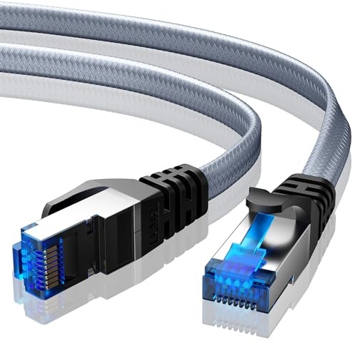 BUSOHE Cat 8 Cable Ethernet 4m, Red LAN Alta Velocidad 40Gbps 2000MHz | Trenzado Plano RJ45 Gigabit Internet Compatible con PC, Portátil, Routers, Módem