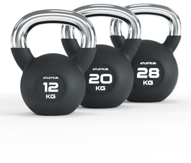 ATLETICA Kettlebell Set Compete, 12, 20, 28kg, Gummierte Kugelhantel
