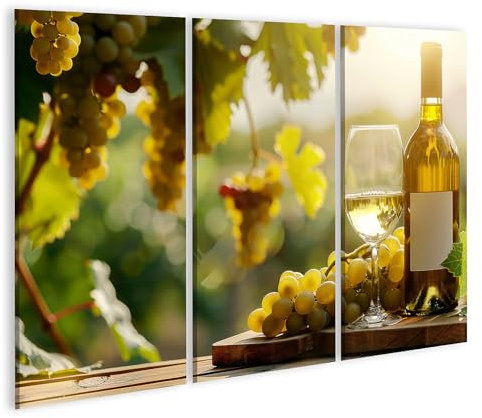 islandburner Bild auf Leinwand Schöne Weinflasche auf Tisch unter Weinrebe ideal für Weinberg Themen Kultur Lifestyle Bilder Wandbilder Poster