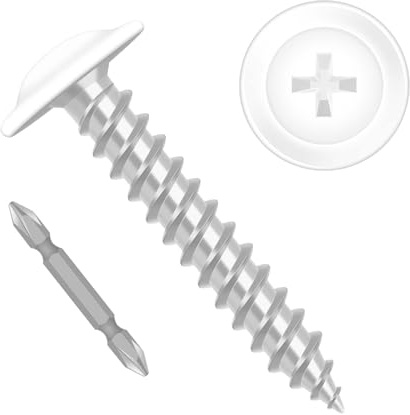 Etauwe #8 x 3/4 Truss Head Fast Self Tapping Screws, Alloy Steel Wood Screws, White Head, Full Thread, Screwdriver Bit Included, 100 PCS