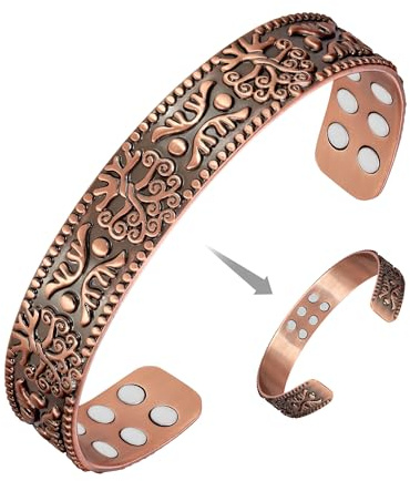 Jeracol Koppararmband för män, 99 % massivt rent koppar magnetiskt armband med 18 st ultrastark magneter, justerbart armband med presentask