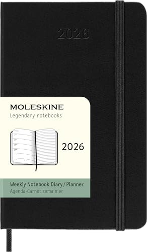 Moleskine 12 Monate Wochen Notizkalender 2026, Pocket/A6, 1 Wo = 1 Seite, rechts linierte Seite, fester Einband, Schwarz