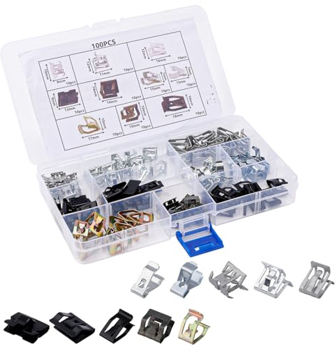100stk Metall Befestigung Clips für Autos, 10 Größen U-Clip für Auto Federclip für Metallverkleidung Universeller Zierleistenclip Kompatibel mit Beetle Touareg Jetta Atlas Cross Sport Usw.