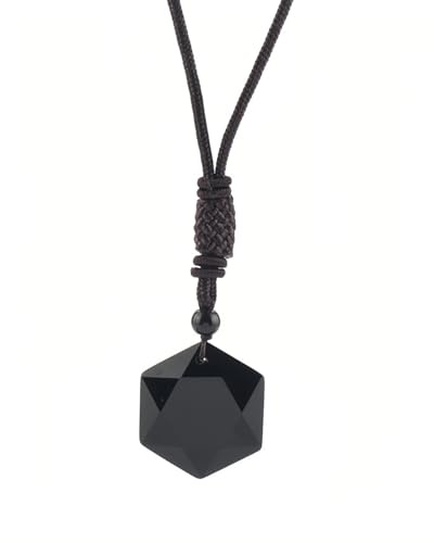 TPZORJX Mujeres para hombre sanación Negro Obsidiana Piedras Amuleto Estrella David Hexagrama Colgante Collar,Regalo,para hombres y mujeres, Cristal, Obsidiana