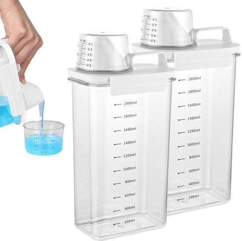 Waschmittel Aufbewahrung, 2 Stück Mehrzweck Waschmittelbox, 2300ml Waschmittel Aufbewahrung mit Messbecher, Transparente Waschpulver Aufbewahrungsbox, Waschmittelspender, für Wäschereien, Badezimmer