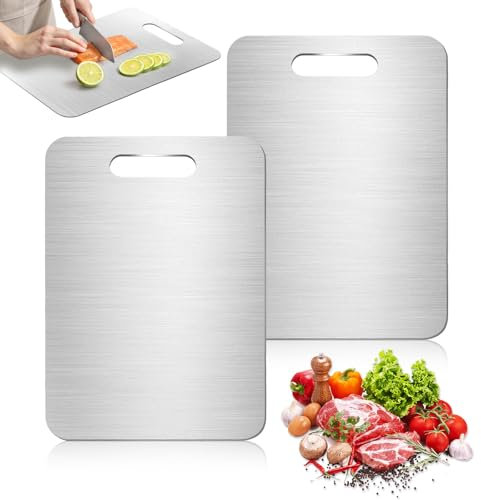 2 Piezas Tabla De Cortar De Titanio, Tabla Cortar De Grado Alimenticio De Doble Cara, Acero Inoxidable Para Cocina, Aplicable a Ayudante Cortars Verduras Cocina (34 * 23cm+25 * 15cm)
