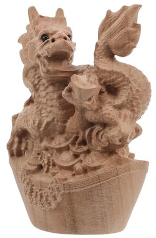 Angoily Tierkreisverzierer Drachenstatue Aus Holz Kleine Drachenstatue Miniatur-drachenfigur Dekoration Der Drachenstatue Holzschnitzerei Drache Drachenverzierung Hölzern Khaki