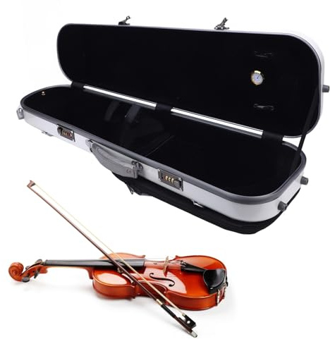 Depisuta 4/4 Full Size Geigenkasten, Carbon Fiber Geigenkoffer mit Schloss und 2 Schultergurten, Professioneller Hartschalenkoffer für Violine in dreieckiger Form Eingebauter Hygrometer