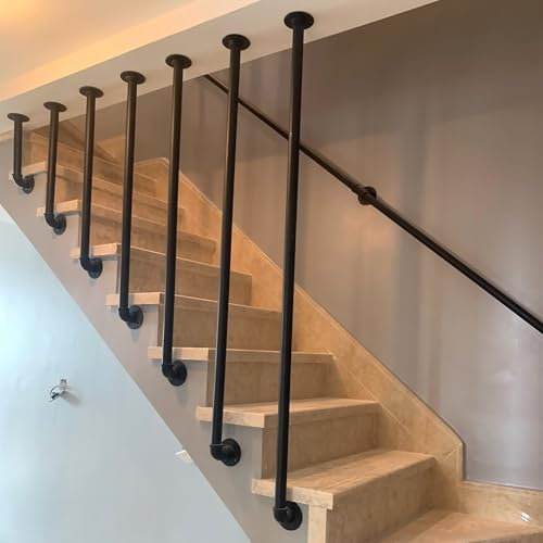 Ringhiera per scale a L, corrimano in ferro battuto con tubo tondo nero per scale interne ed esterne, colonna di protezione per corrimano montata lateralmente al soffitto, barra di sicurezza metallo(1