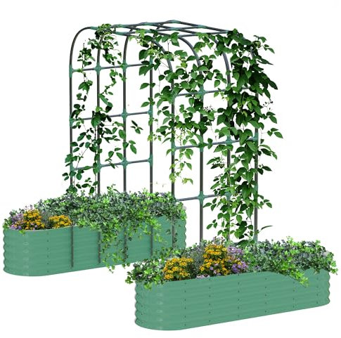 95 H Galvanized Raised Garden Bed with Arch Trellis & Climbing Netting - Durable Outdoor Planter Box for Vegetables, Flowers, and Climbing Plants Gardening