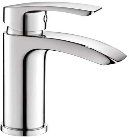 Waschtischarmatur Einhebelmischer Wasserhahn mit Wasserfall Auslauf, Bad Armatur Mischbatterie für Waschtisch Waschbecken, Chrom