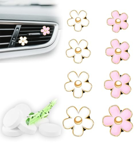 Lot de 8 Désodorisants de Voiture à Clip en Forme Marguerite, Accessoire Voiture Femme, Accessoires Voiture Intérieur Dcoration Intérieure Voiture pour Femme, Aromathérapie(Rose)