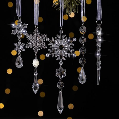 18pcs Crystal Icicle Christmas Tree Ornaments, Hanging Acrylic Snowflake Icicle Ornaments, Clear Glass Icicle Decorations for Christmas New Year Party Decorations Supplies
