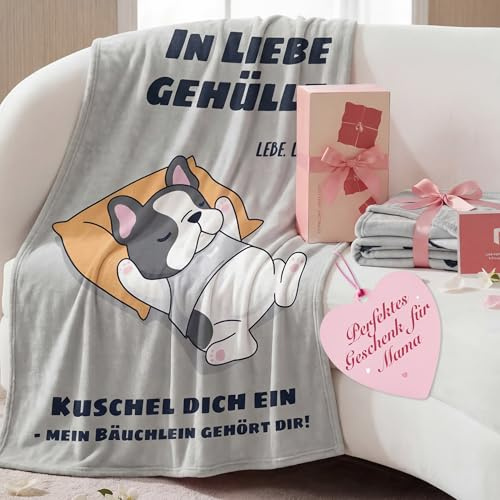 BEDSURE Geschenke für Freundin Kuscheldecke - Deko Decke für Freund, Papa, Oma, Mama & Frauen - Weiche Flauschige Fleecedecke, Geschenk für Muttertag, Vatertag, Geburtstag - 130x150 cm Grau Bulldogge