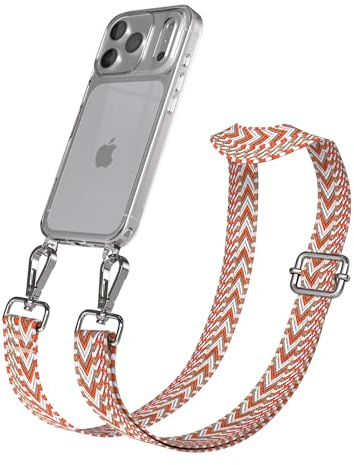 EAZY CASE – Mobiltelefonkedja med justerbar bärrem för iPhone 17 Pro – fickrem för byte med transparent mobiltelefonfodral för iPhone 17 Pro fodral tunn axelrem i blått rött silver