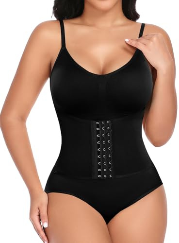 Niwicee Body Contenitivo Modellante Donna Shapewear Bodysuit Pancia Piatta Guaina Contenitiva Donna Intimo Snellente Corsetto Vita Dimagrante con Reggiseno e Tracolla Regolabile(Nero,L)