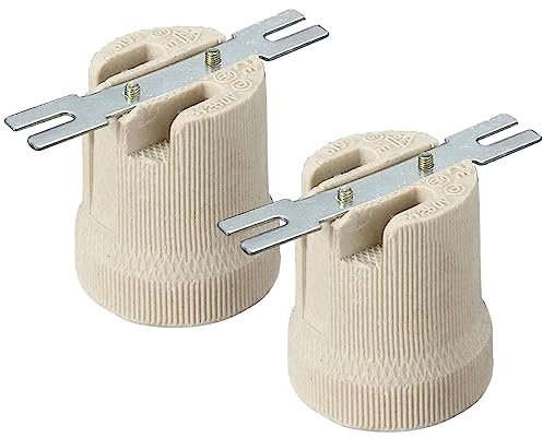 Ceramic Porcelain E27 Light Socket, Edison Screw E27 Lamp Light Bulb Holder Lights Socket Ceramic for LED, CFL, Heat Vintage E 27 Lamp Mount (2Pcs)
