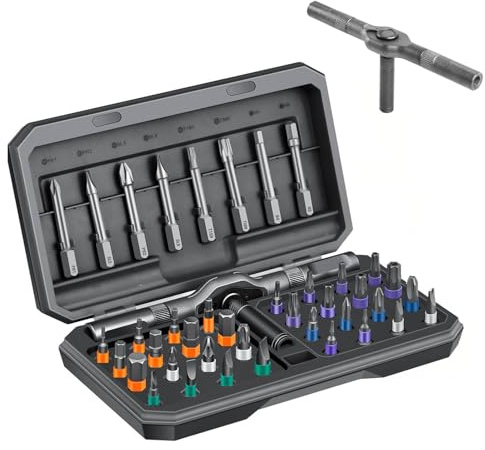 42 in 1 Magnetic Ratchet Screwdriver Set, Professional S2 Alloy Steel Multi-bit Repair Tool Kit with T-Handle Ratchet & Portable Case for Furniture Assembly, Computer Repair, Bicycle & DIY