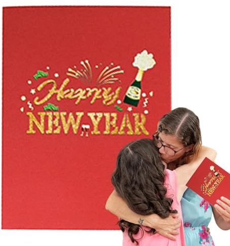 FVPKYUR Carte de bonne année, carte de vœux de nouvel an 3D,Cartes pop-up de 3D - Carte de vacances en papier épais pour souvenir, célébration du Nouvel An, décoration de vacances
