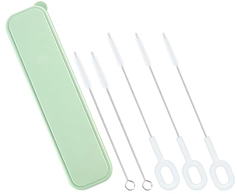 VANZACK Lot de 5 Set de Brosses de Nettoyage pour Bouteilles en Verre et Pailles, Poils Doux Anti-rayures, Tailles Variées, Étui de Rangement, pour Biberons et Gourdes