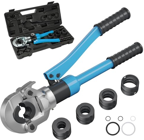Crimpadora hidráulica de 10 toneladas – Cabeza giratoria 360° para tubos PEX/multicapa 16-32 mm, con 4 matrices reforzadas (A)