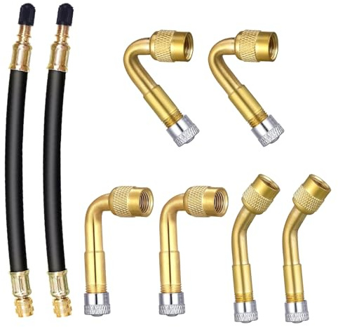 8 Pezzi Prolunga per Valvola Pneumatico, Estensioni per Valvole Pneumatico 45° 90° 135°, Tubi Flessibili 180mm, Adattatori per Valvole Schrader in Ottone e Gomma, Gonfiaggio Facile per Auto, Moto