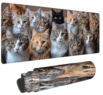 Mousepad, Mauspad XXL Gatto Animali, Gaming Mauspad - 1400x600x3mm - Tappetino Scrivania con Base in Gomma Antiscivolo, Mouse Mat con Bordi Cuciti per Computer, PC, Laptop-43972