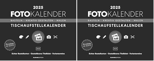 Alpha Edition - Foto-Bastelkalender schwarz 2025 Tischaufsteller, 20x16cm, Do it yourself Kalender mit Seiten aus hochwertigem Bastelkarton, gestaltbares Titelblatt und Komfortaufsteller