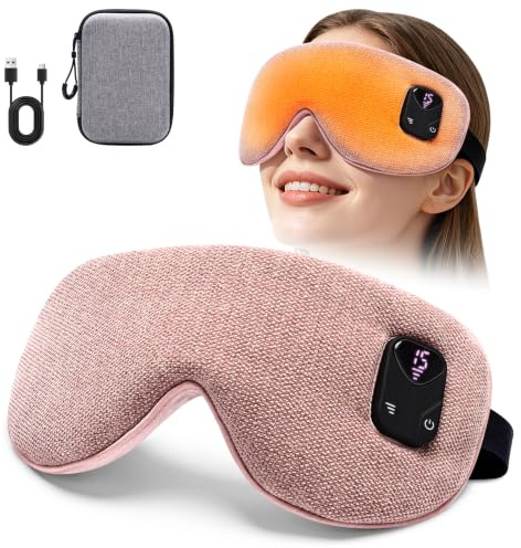 Heated Eye Mask for Dry Eyes, Cordless Rechargeable Eye Masks Warm Eye Compress, Warming Eye Mask, Eye Heat Mask for Dry Eyes, Warm Compress for Eyes, 3-Level Temperature & Timer, Storage Case