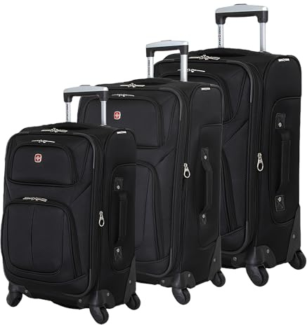 SWISSGEAR Sion Softside Expandable Spinner Luggage Durable Lightweight Travel Suitcase, Black, 3-Piece Set (21/25/29)