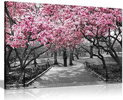 Panther Print, Canvas Wall Art, Pictures for Living Room and Bedroom, Black & White, Pink Blossoms Framed Prints for Walls, Print for Special Occasions (18x12 Inch)