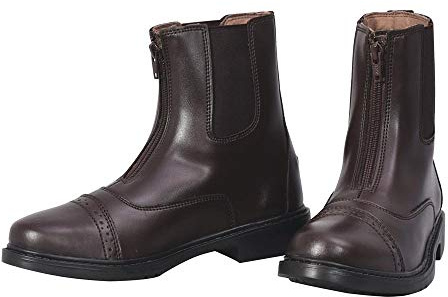 TuffRider Women's Starter Front Zip Paddock Boots with free Socks | Durable, Easy to Clean Water-Resistant Horse Riding Boots - Mocha -7.5