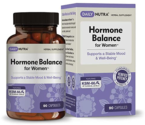Hormone Balance for Women - Natural Mood Supplement - PMS Relief and Menopause Support | Featuring Clinically Studied KSM-66 Ashwagandha (90 Capsules)