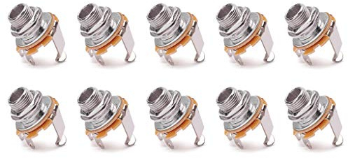 Alnicov 10PCS 1/4 Inch Mono Jack Socket Stratocaster Replacement Connector Female Panel Mount for Bass Electric