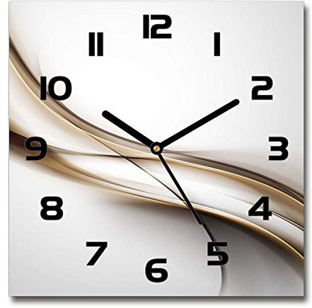 Tulup Glasuhr - 30x30cm - Schwarze Zeigern - Wanduhr Wandkunst Bild Gehärtetem Glas Uhr Echtglas Küche Wohnzimmer - Braune Welle