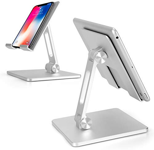 Faltbarer Aluminium-Tablet-Ständer,Doppelte Höhen- und Winkelverstellbare Halterung für 4-15,6 Tablet/Ipad/Handy (Silber)