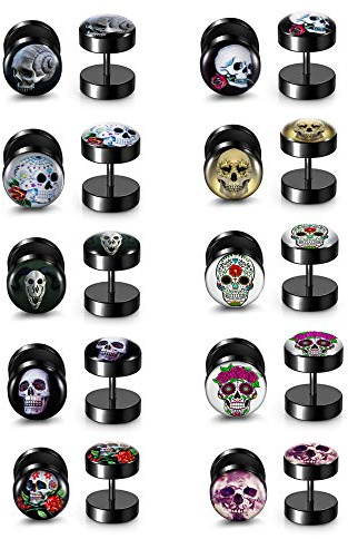 Zysta Piercing 10 Paare 10mm Ohrstecker aus Edelstahl Fake Plugs Ohrringe Fake Ohr Cheater Tunnel Plug Barbell Ohrpiercing für Damen Herren