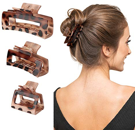 Shinowa Haarklammer, 3 Stück Druck Haar Greifer mit Leopardenmuster Stark Halt Haarzubehör Rutschfeste Haar Fänger Kiefer Klemme Haar Accessoires für Frauen Langes Dickes Haar, Kaffeeleopard