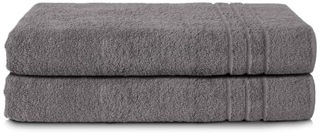 Komfortec 2er Saunatuch Set 70x200 cm aus 100% Baumwolle, XXL-Saunatücher, Sauna Handtuch, Weich, Groß, Frottee, Schnelltrocknend, Anthrazit Grau