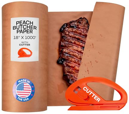 Peach Butcher Paper 18 x 12000 (1000 feet) with Cutter - USA-Made Natural Butcher Paper Roll for Meat & Fish - Uncoated Food-Grade Material for Smoking, Grilling & Barbecue by IDL Packaging
