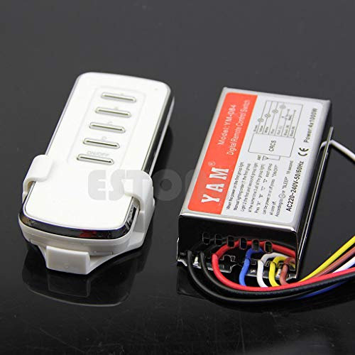 Folewr AC 220V Digital Remote Control Switch 4 Ways ON/Off Controller for Light Lamp