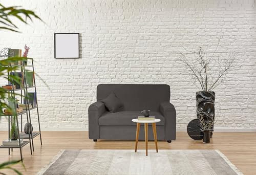 Dmora Divano Fisso 2 posti Baeza, Divano in Tessuto, Sofà lineare salvaspazio, Divano per Piccoli Appartamenti, 125x73h85 cm, Grigio