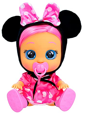 CRY BABIES Dressy Minnie | Interaktive Puppe, die echte Kullertränen weint, mit Haaren zum Stylen, Kleidern zum Wechseln & Accessoires zum Spielen – Spielzeug und Geschenk für Jungen
