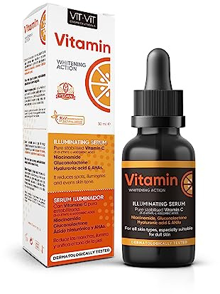 Serum Vitamina C con Acido Hialurónico y Niacinamida, Reduce las Manchas e Ilumina la Piel. Serum Hidratante vegano 30 ml Vit Vit Cosmetics