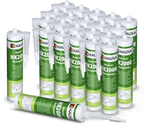 HAUSA - 24 colle di montaggio universali HK2000, adesivo acrilico a dispersione, ideale per superfici porose in interni ed esterni, resistenza finale 200 kg/10 cm², 310 ml (bianco)