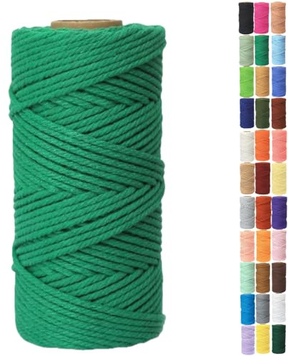 Binwat Macrame Cord Thick Natural Cotton Cord DIY Crafts Yarn Thread Twisted Spool Twine String Cotton Rope for Wall Hanging,Plant Hangers,Knitting,Decorative Projects 4mm x100m (Green)