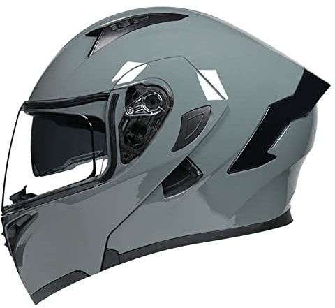 Motorrad Modularhelm Moped Integralhelm Roller Klapphelm Motorradhelme Sturzhelm mit DOT Doppelscheibe für Damen & Herren (hellgrau) (61~62cm XXL)