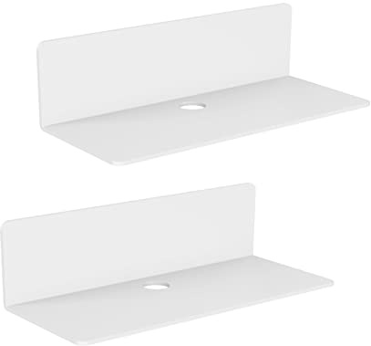 efuturetime® 2PCS Wandregal Weiß Acryl, 23 * 9.5cm, Schwimmende Wandregale, Schweberegal Ohne Bohren mit 4 Kabelclips, Displayregal Wand, Mini Regal für Büro, Bad, Küche, Schlafzimmer