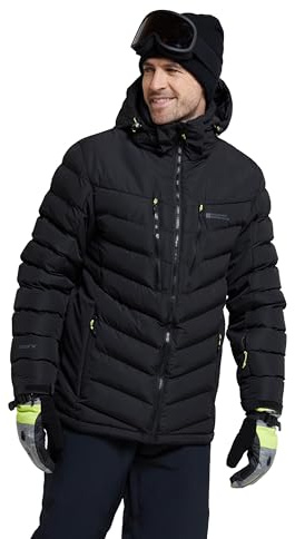 Mountain Warehouse Vulcan Mens Padded Ski Jacket - Snowproof & Breathable Coat with Padded Insulation, Detachable Hood & Snowskirt - For Winter Skiing & Winter Sports Black L